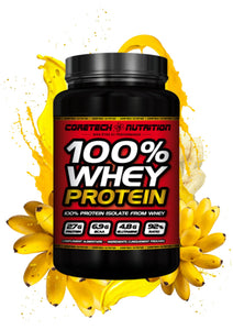 100% whey protein coretech nutrition banane 2.3kg 92% de protéines commandant costaud image pot