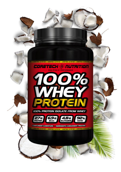 100% whey protein coretech nutrition noix de coco 2.3kg 92% de protéines commandant costaud image pot
