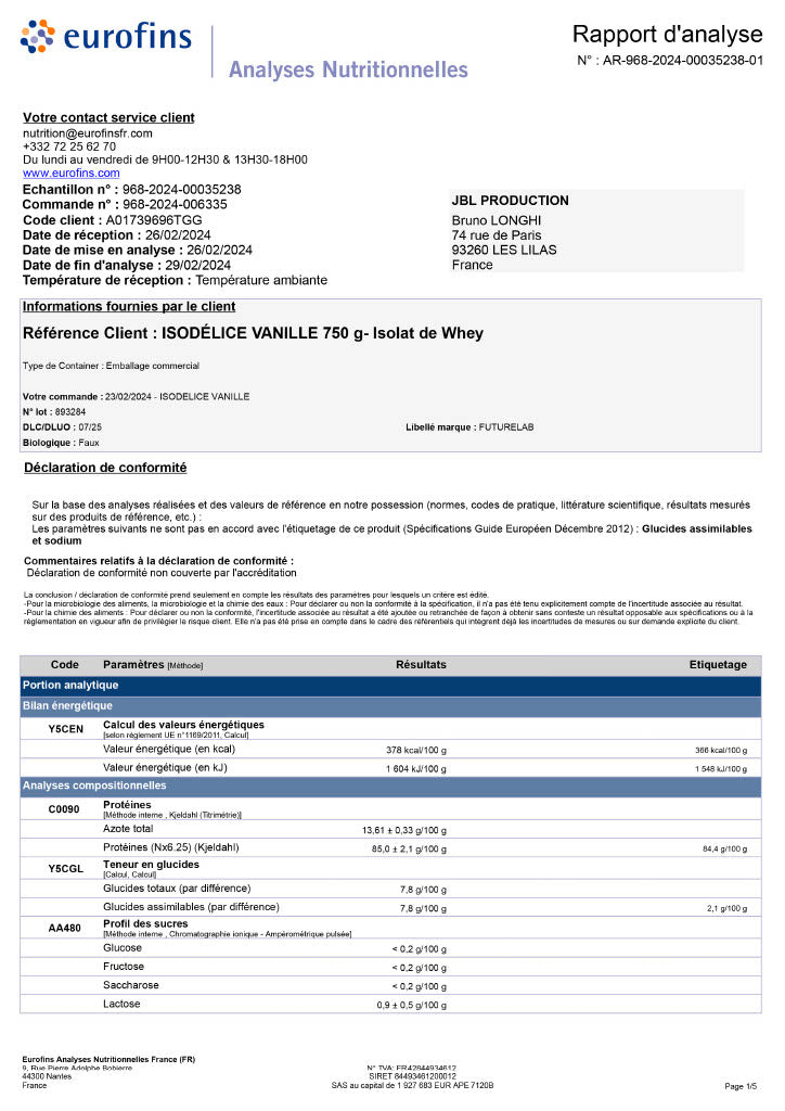 Isolate de Whey Protéine | ISO DELICE 2KG | 66 doses | Vanille Française