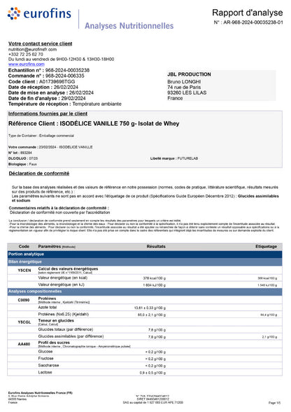 Isolate de Whey Protéine | ISO DELICE 750G | 25 doses | Vanille Française