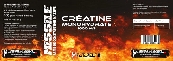Créatine monohydrate 1000mg | 180 gélules végétales