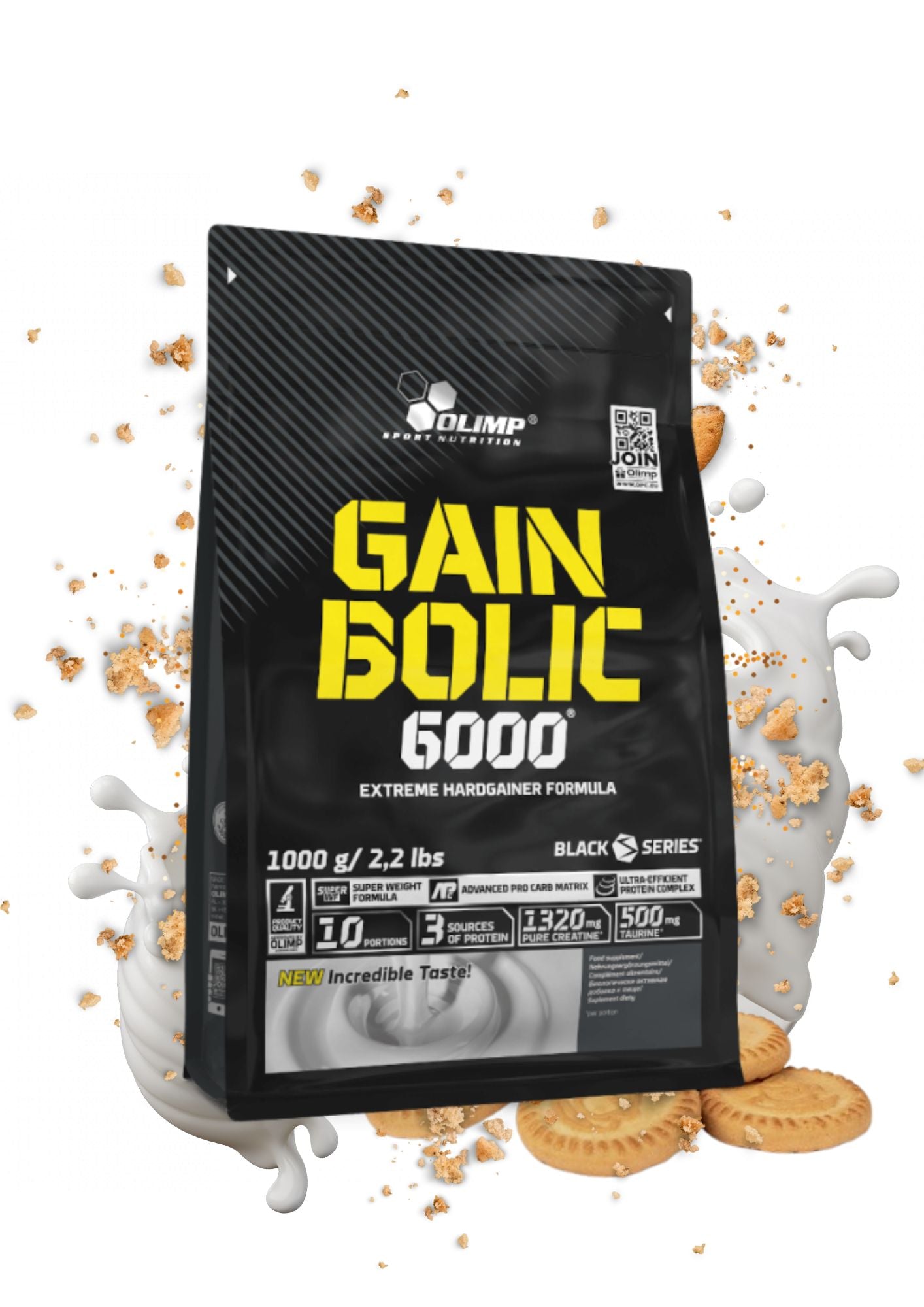 Gainer - Protéine de Prise de Masse | GAIN BOLIC 6000 1KG | Cookies Cream ( Biscuit )