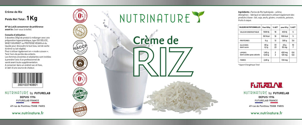 CREME DE RIZ 1Kg, Futurelab Nutrition, Sans Gluten